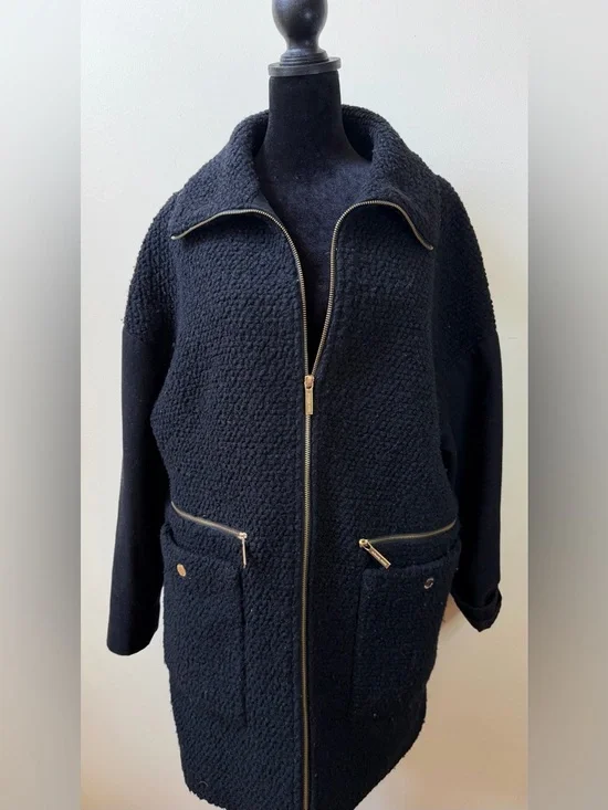 Michael Kors Black Coat Designer Classic M Elegant Chic Minimal Luxury Jacket - Picture 2 of 8